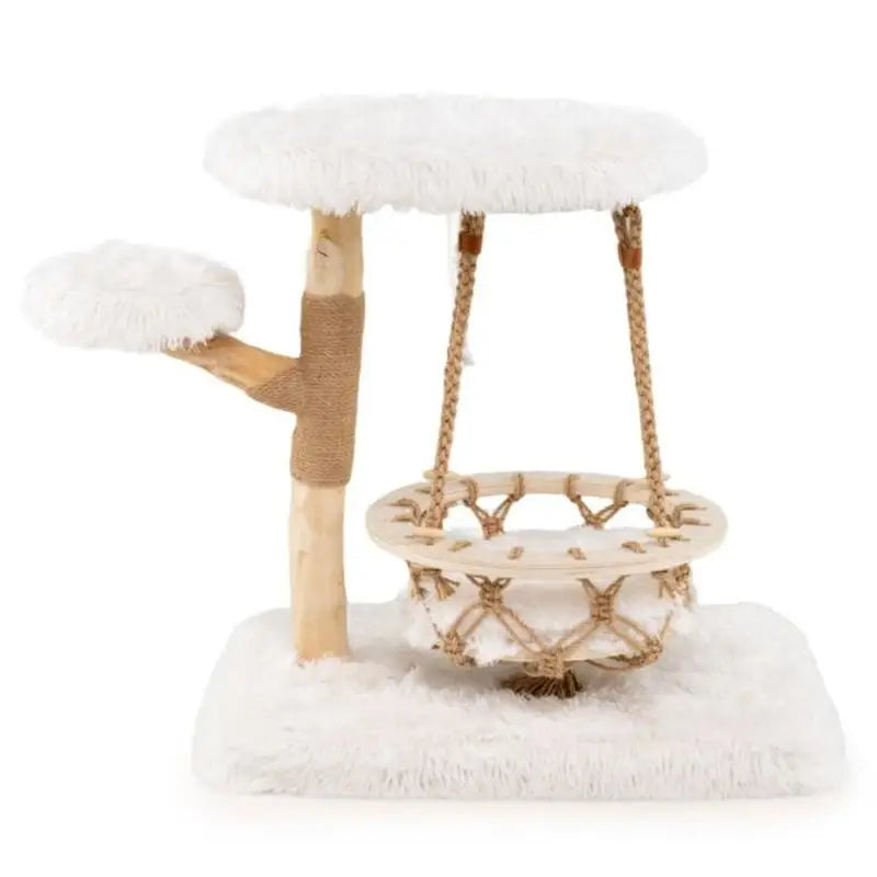 FINI LES ARBRES À CHAT ENCOMBRANTS – ARBRE À CHAT DESIGN AVEC BALANCELLE ET TRONC EN BOIS MASSIF