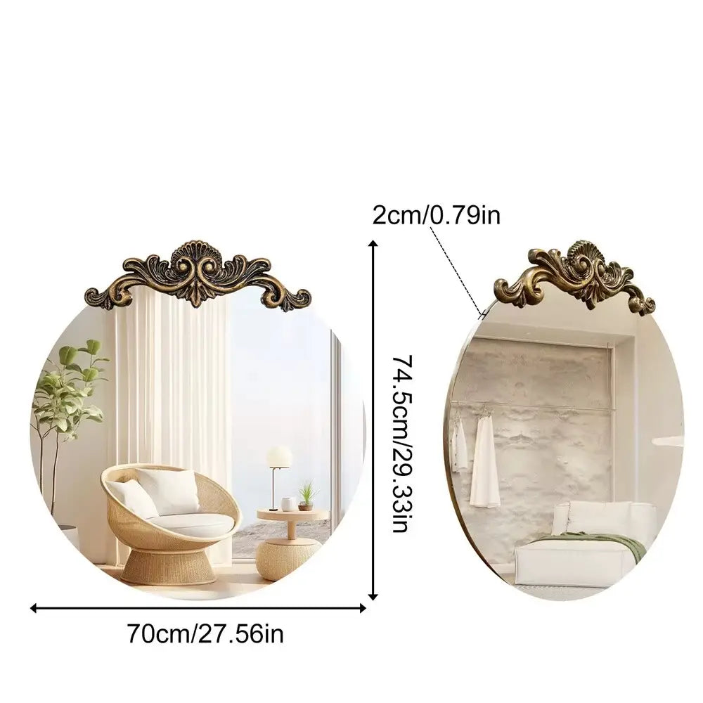 Grand miroir mural rond baroque avec motif en relief