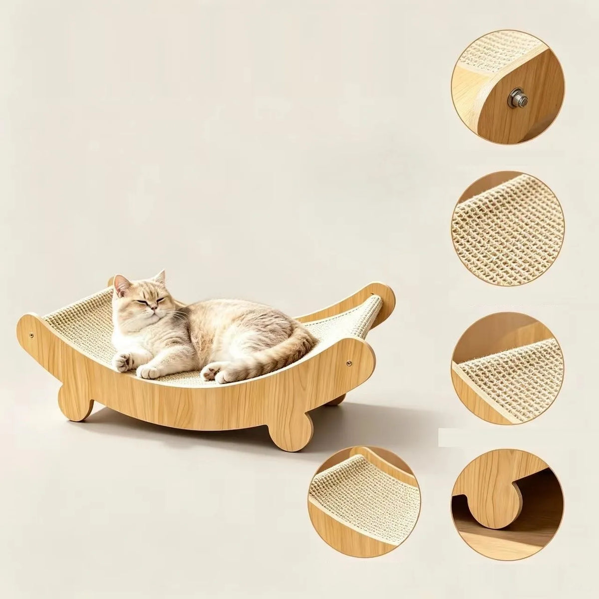 Griffoir en bois pour chat multifonctionnelle avec lit de repos détachable