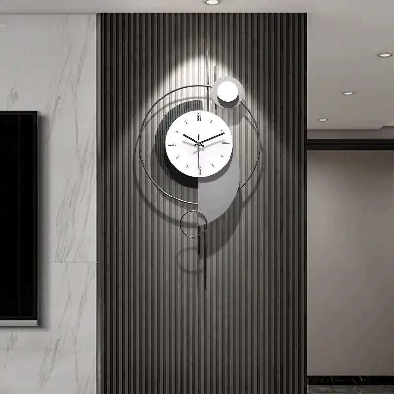 Horloge murale ronde 3d moderne dorée avec pendule géométrique silencieux 80 cm