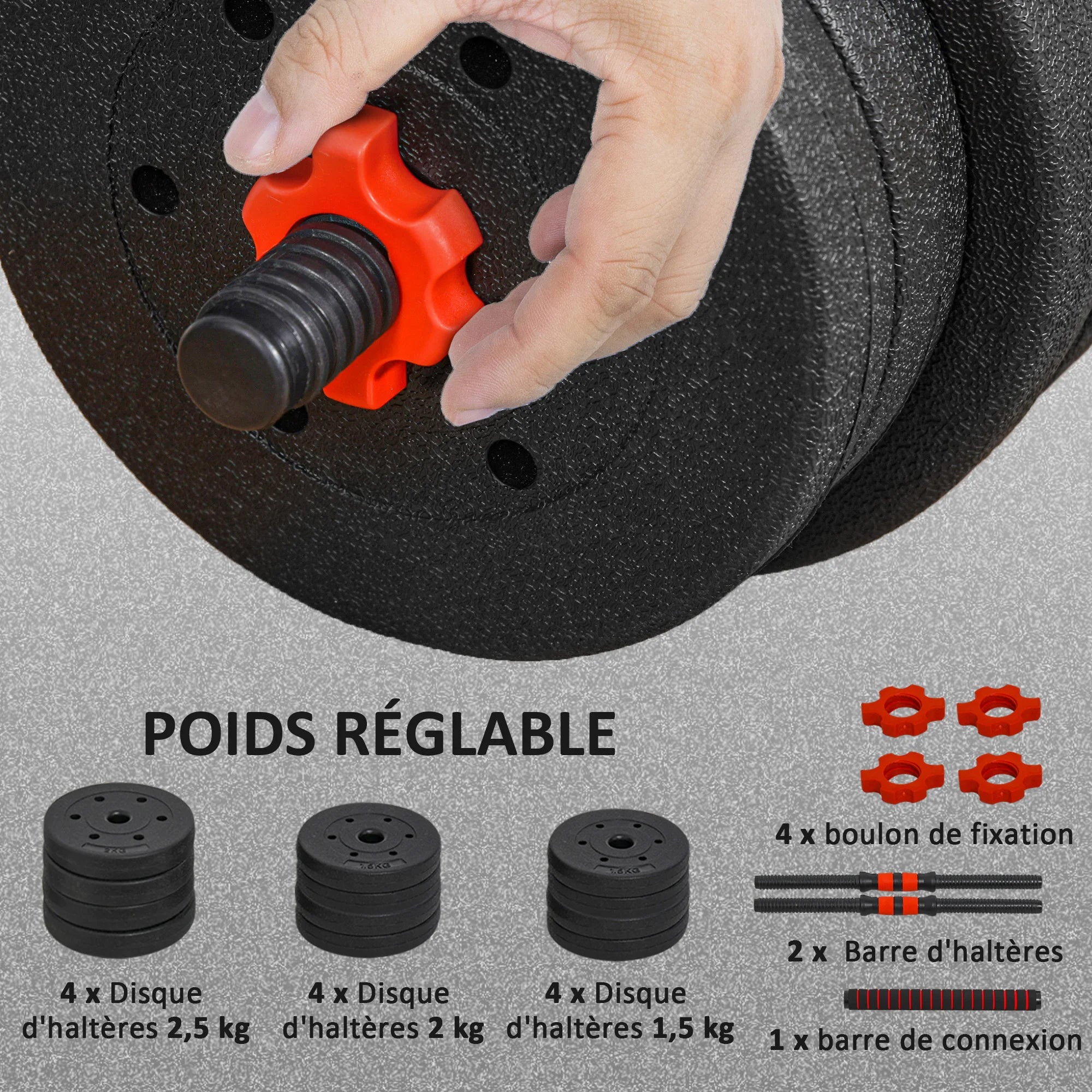 SET D’HALTÈRES AJUSTABLES 20 KG – MUSCULATION COMPLÈTE À DOMICILE