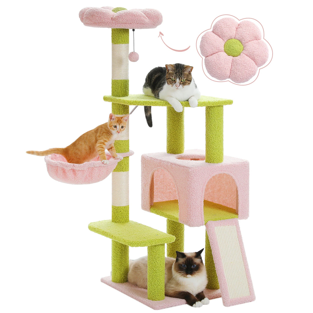 ARBRE À CHAT FLORAL AVEC RAMPE GRIFFOIR ET HAMAC