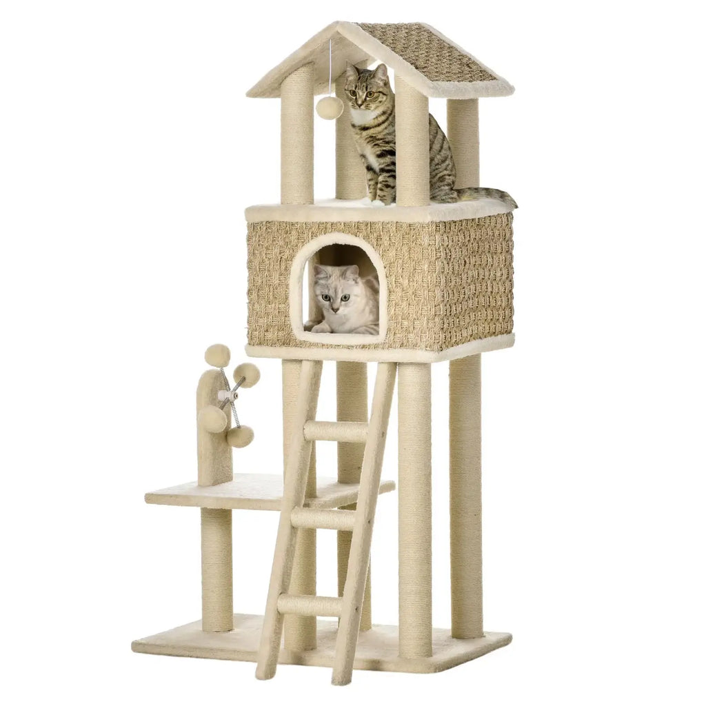 VeloursClaw Duo – L’arbre à chat en bois compact et élégant 131 cm