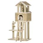 VeloursClaw Duo – L’arbre à chat en bois compact et élégant 131 cm