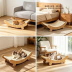 Griffoir en bois pour chat multifonctionnelle avec lit de repos détachable