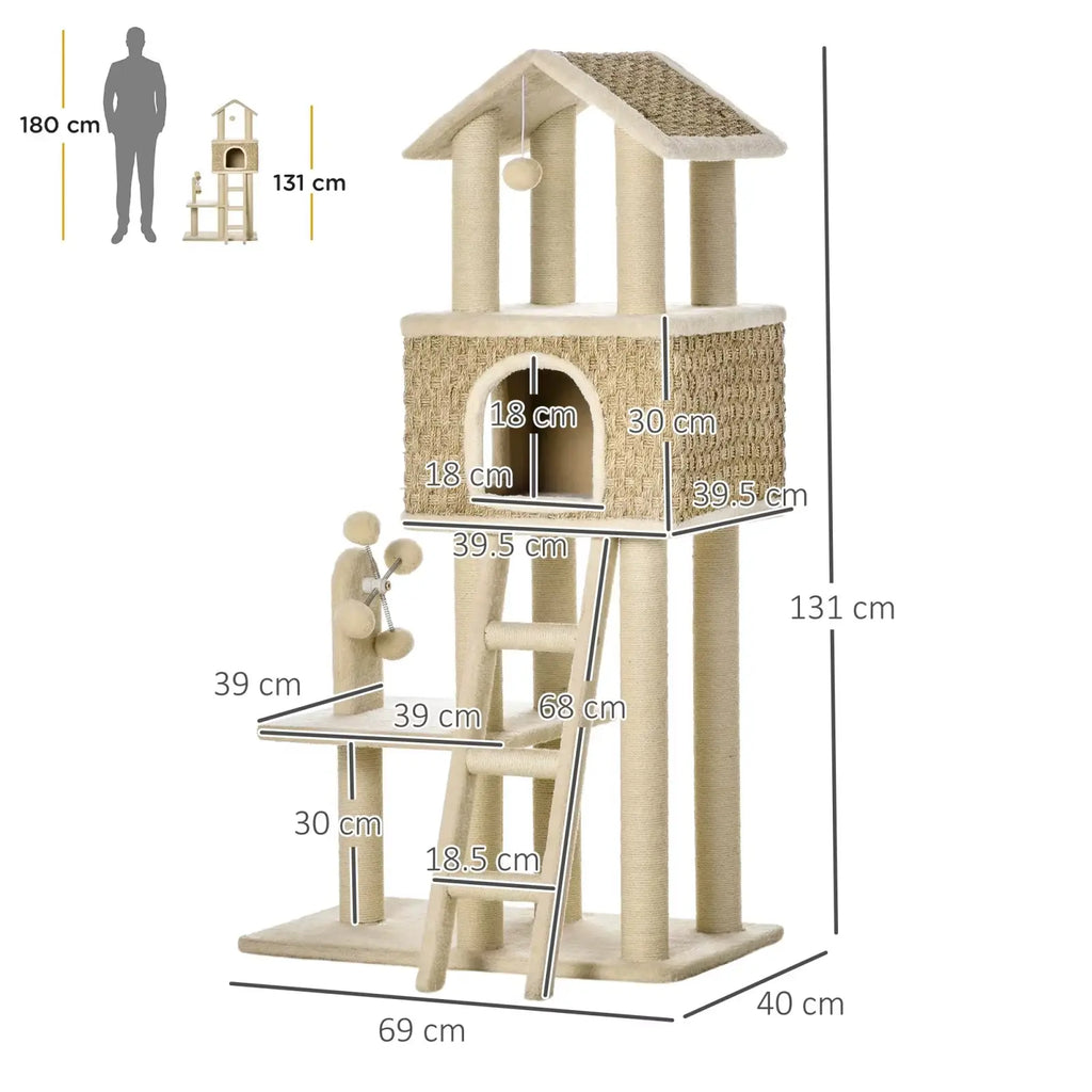 VeloursClaw Duo – L’arbre à chat en bois compact et élégant 131 cm