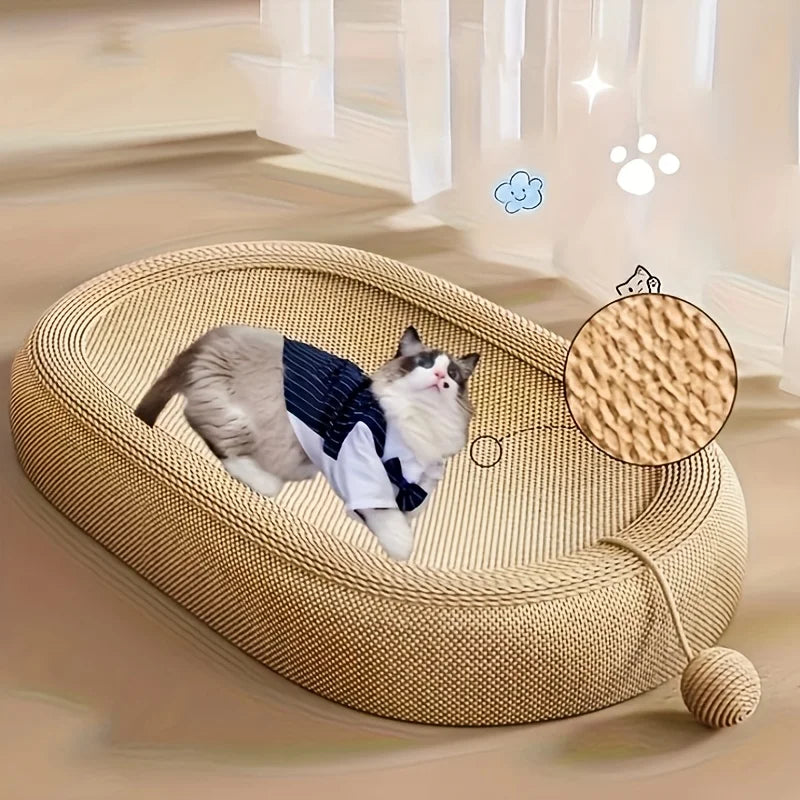 Griffoir pour chat multifonction – lit en sisal, jouet balle & espace de repos pour intérieur et extérieur