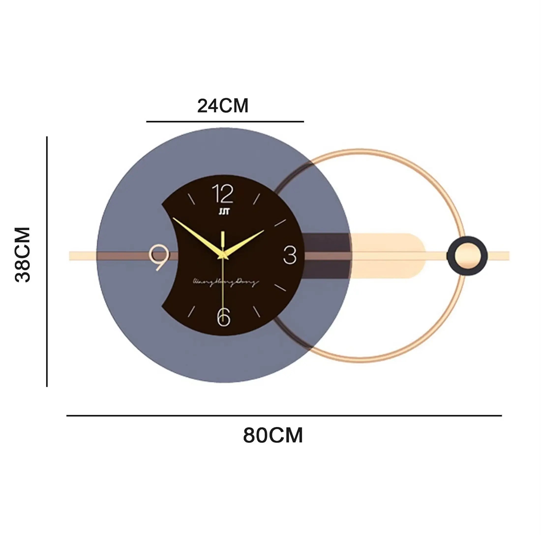 Horloge murale design graphique noir et doré avec cerclage décoratif 80 cm