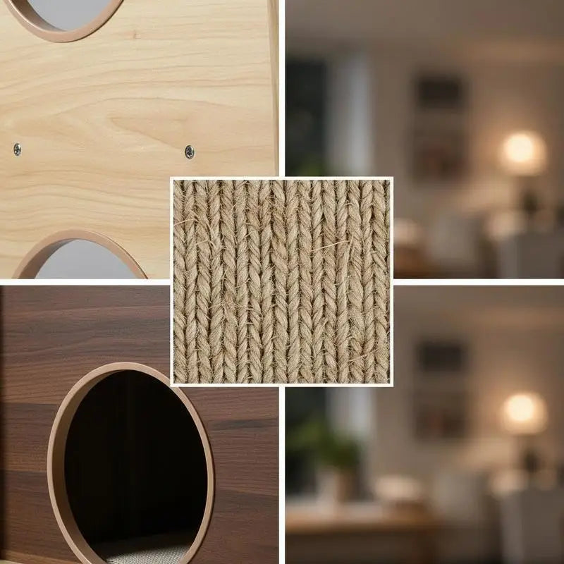 ARBRE À CHAT FUSÉE EN BOIS AVEC MAISON 2 ÉTAGES