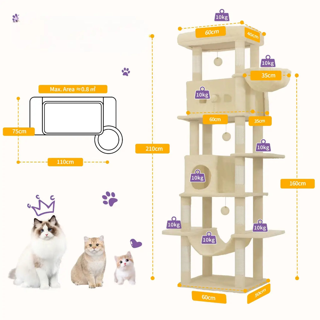 Arbre à chat XXL SkyPalace 210 – La villa féline grand format 210 cm