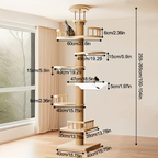 Arbre à chat en bois du sol au plafond multi-niveaux avec hamac et capsule spatiale