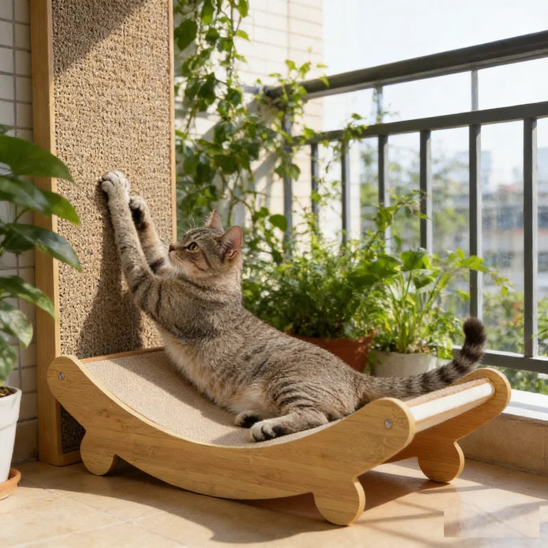 Griffoir en bois pour chat multifonctionnelle avec lit de repos détachable