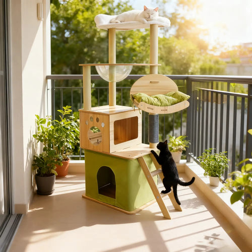 Arbre à chat en bois massif SkyGrande – L’arbre à chat premium pour félins actifs