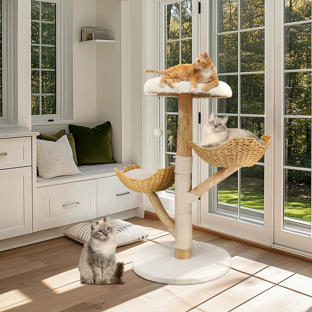 Arbre à Chat en bois Lotus Royale – L’élégance naturelle pour votre félin