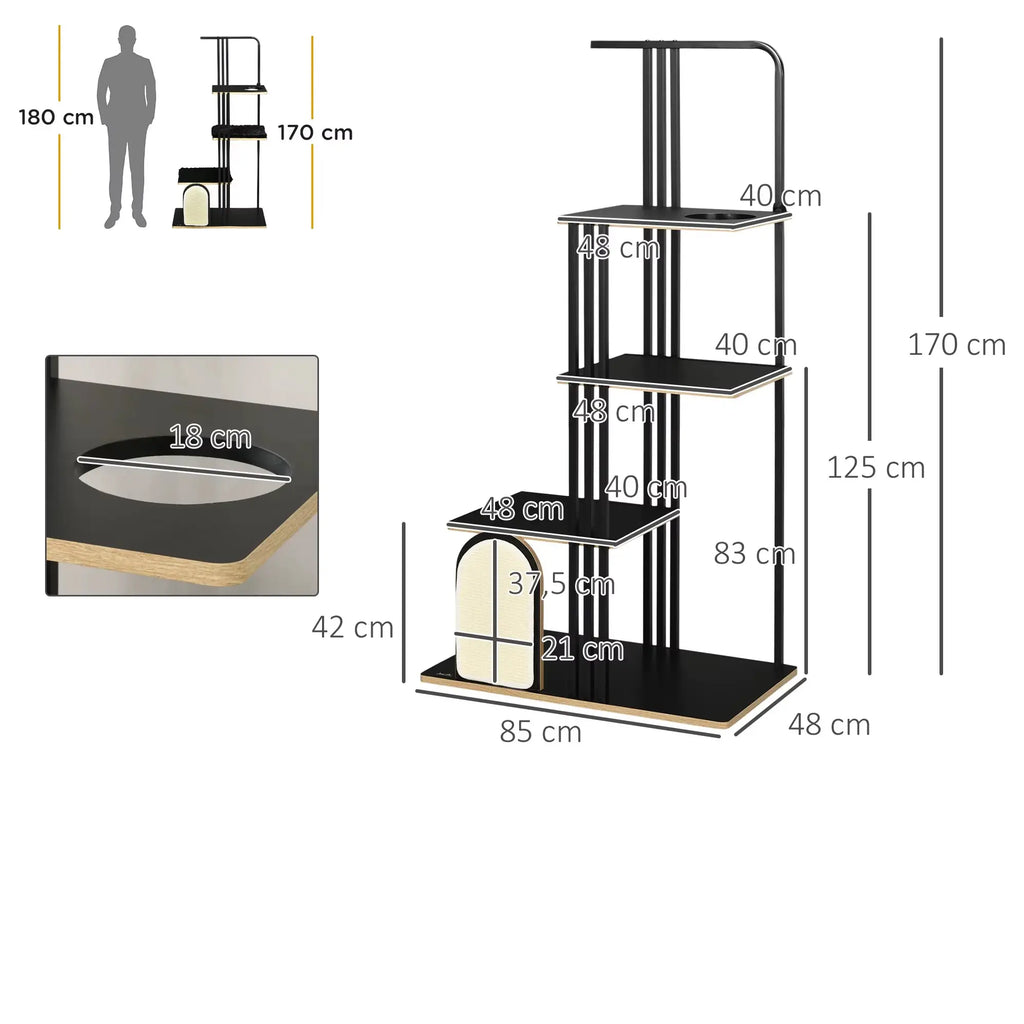 Arbre à chat design SkyLounge Noir – Le perchoir design pour chats d’intérieur 170 cm