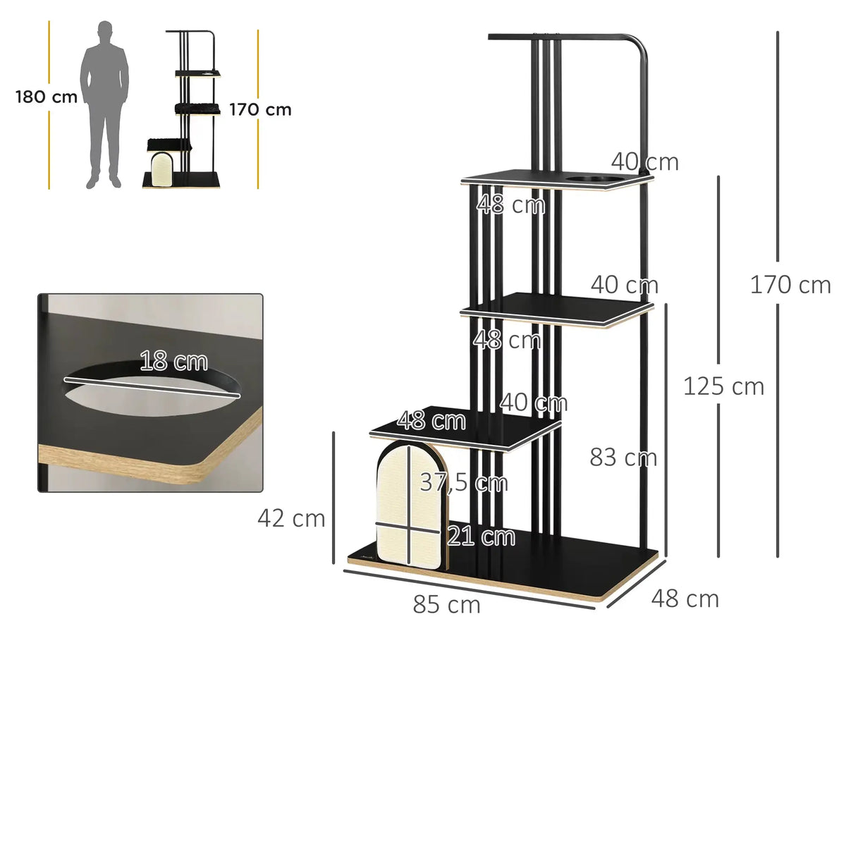 Arbre à chat design SkyLounge Noir – Le perchoir design pour chats d’intérieur 170 cm
