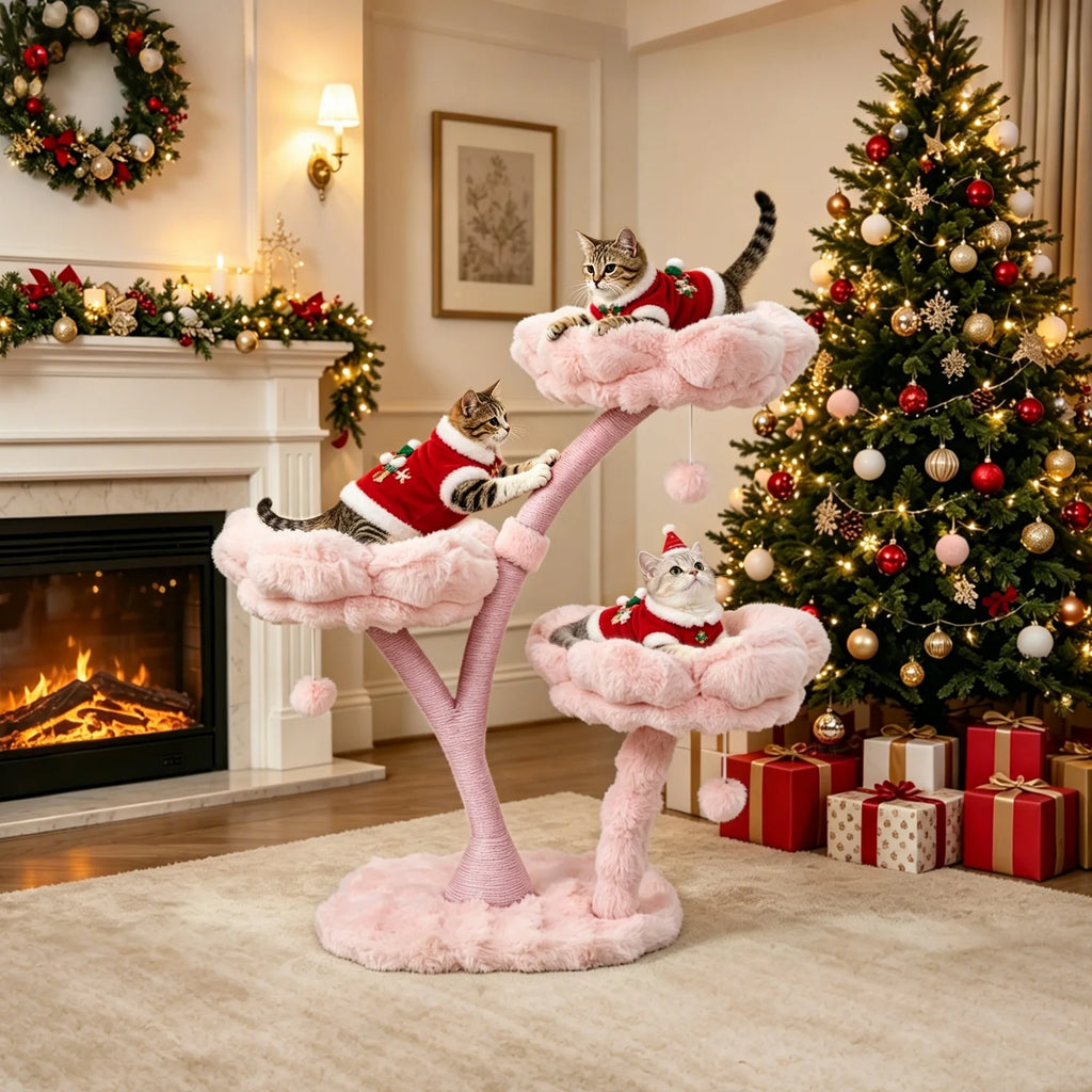 Arbre à Chat Floral avec Maisonnette et Plateformes Rembourrées