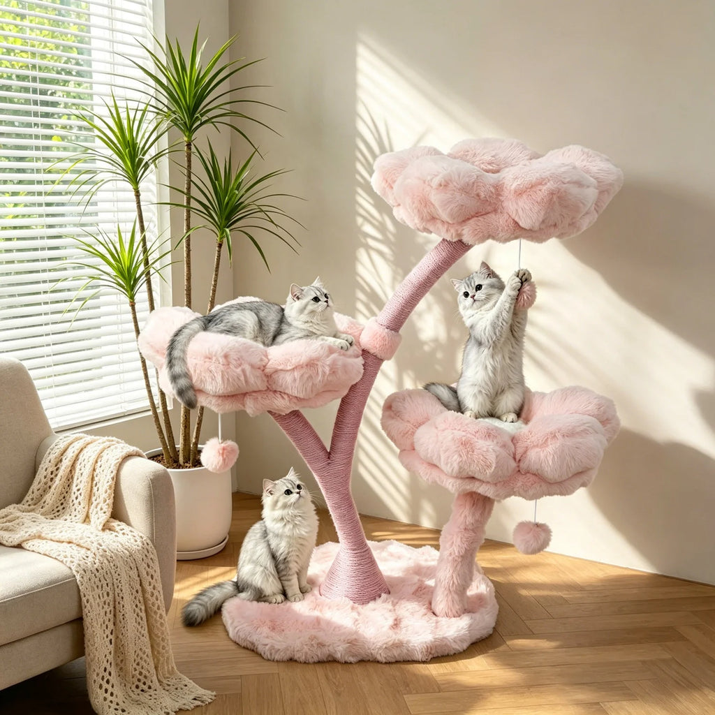 Arbre à Chat Floral avec Maisonnette et Plateformes Rembourrées