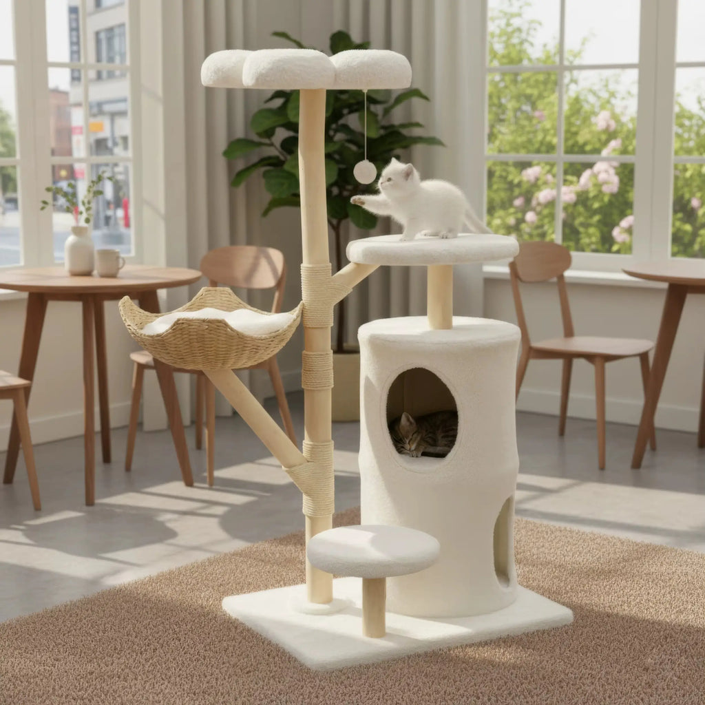 Arbre à chat en bois ZenFélin Nature – Le sanctuaire chic pour votre chat 142 cm