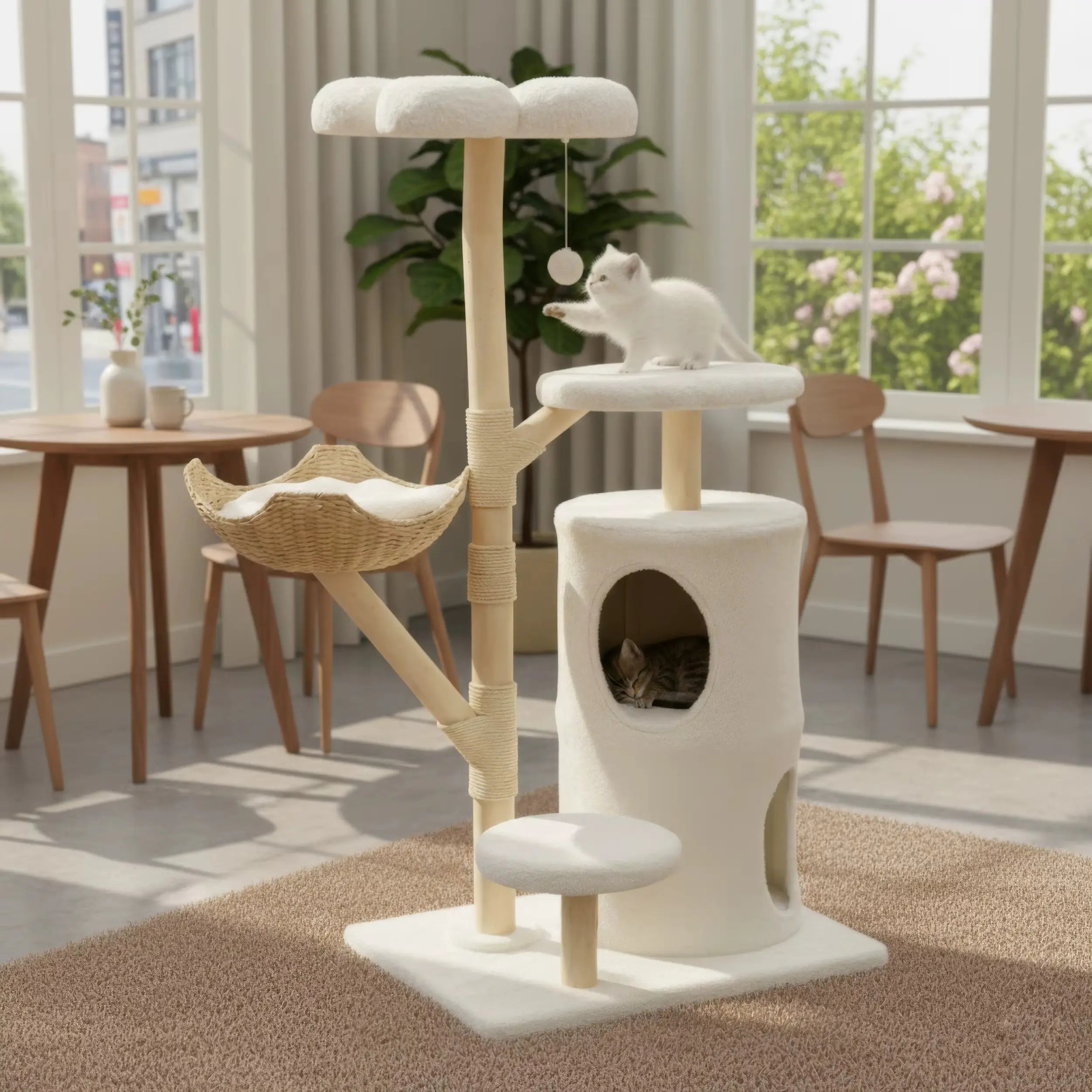Arbre à chat en bois ZenFélin Nature – Le sanctuaire chic pour votre chat 142 cm