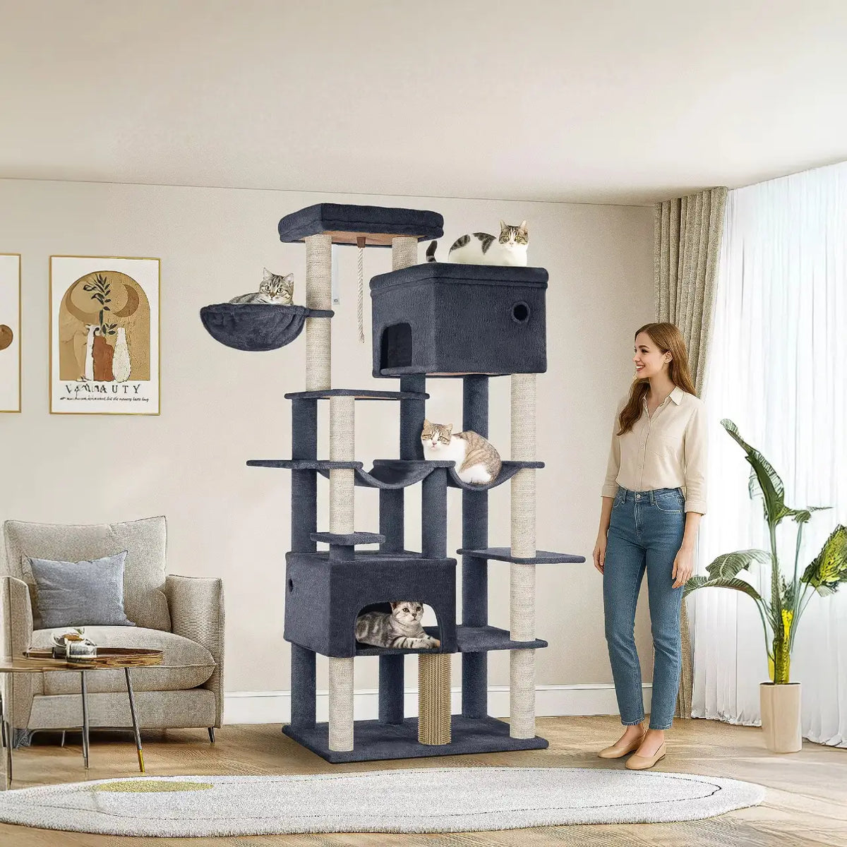 Arbre à chat XXL Titan Crown – Le palais vertical des grands chats comme les Maine Coon 200 cm
