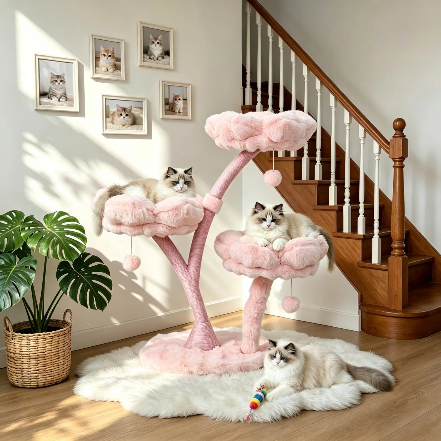 Arbre à Chat Floral avec Maisonnette et Plateformes Rembourrées