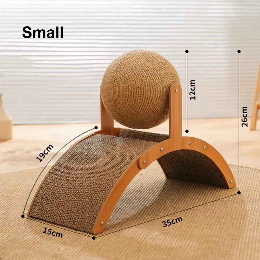 BALLE À GRIFFER POUR CHAT 2-EN-1 – JOUET EN BOIS MASSIF AVEC SURFACE EN SISAL RÉSISTANTE