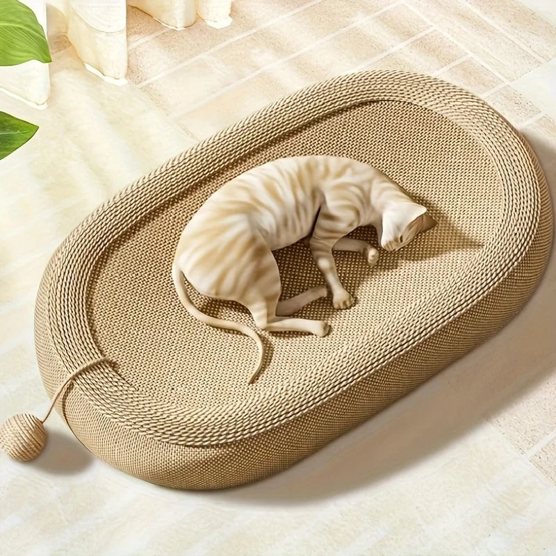 Griffoir pour chat multifonction – lit en sisal, jouet balle & espace de repos pour intérieur et extérieur