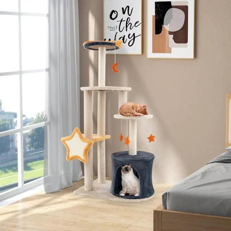 OUBLIEZ LES MEUBLES ESCALADÉS – ARBRE À CHAT 128 CM AVEC NICHE, PERCHOIR ET GRIFFOIRS