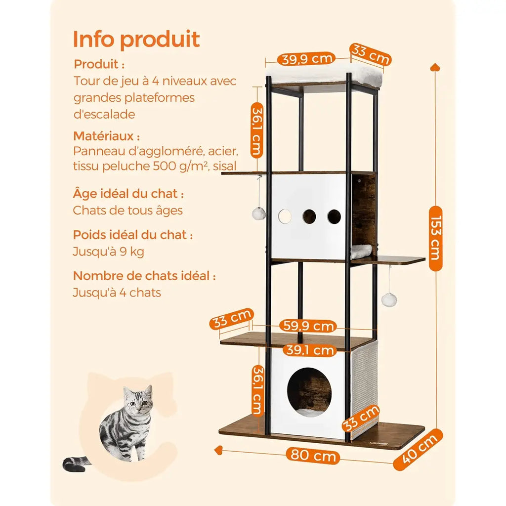 Monarch – L’arbre à chat premium au confort royal 165 cm
