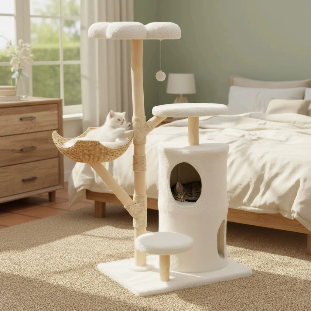 Arbre à chat en bois ZenFélin Nature – Le sanctuaire chic pour votre chat 142 cm
