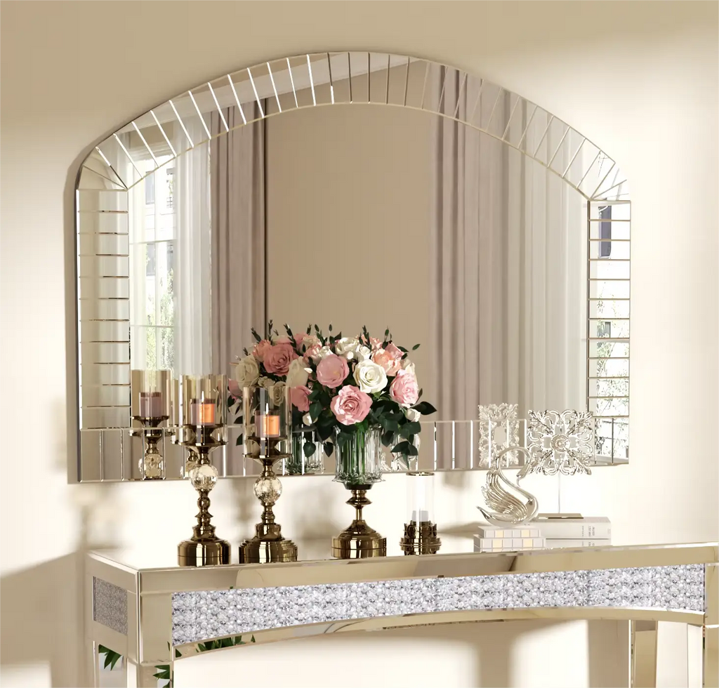 Grand miroir mural arqué argent