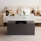 Table basse relevable moderne blanc et gris avec rangements multiples
