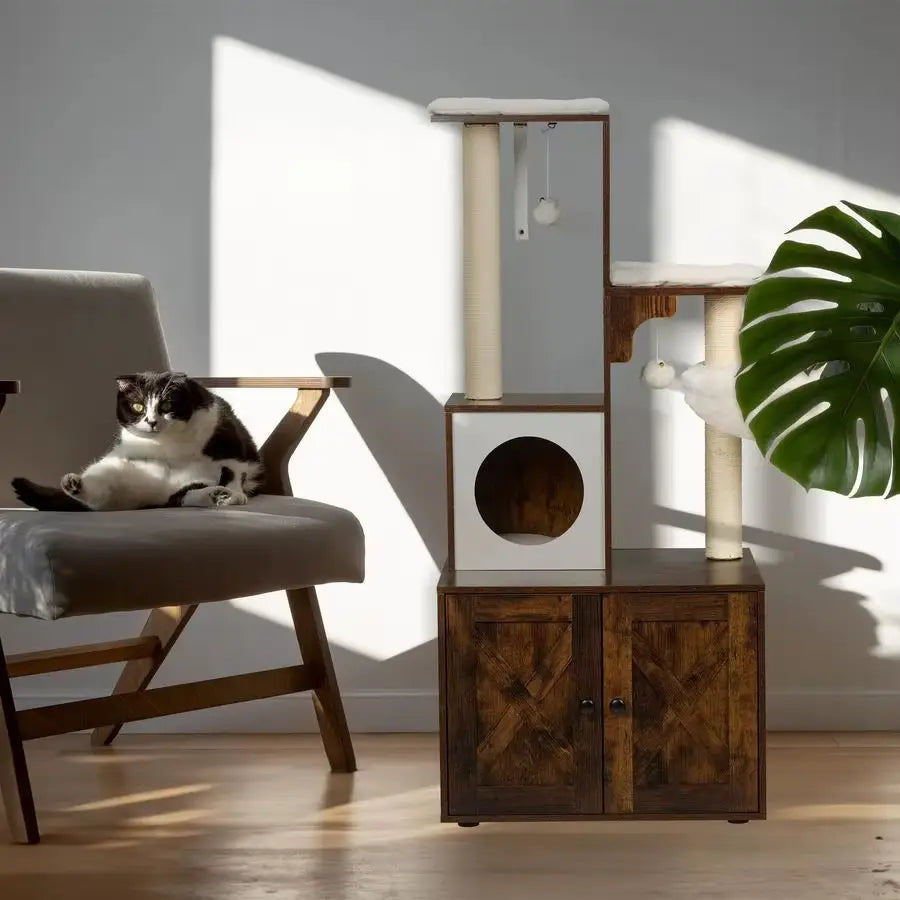ARBRE À CHAT EN BOIS ROYALVISTA – LA TOUR FÉLINE DESIGN POUR CHAT ÉPANOUI 128 CM