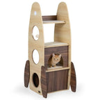 ARBRE À CHAT FUSÉE EN BOIS AVEC MAISON 2 ÉTAGES