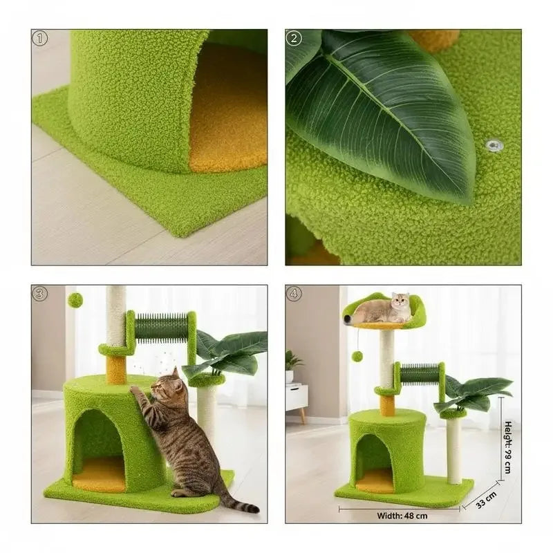 ARBRE À CHAT PALMIER AVEC NICHE ET BROSSE DE TOILETTAGE