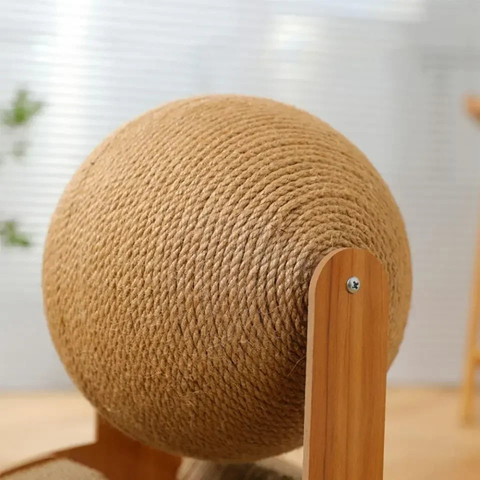BALLE À GRIFFER POUR CHAT 2-EN-1 – JOUET EN BOIS MASSIF AVEC SURFACE EN SISAL RÉSISTANTE