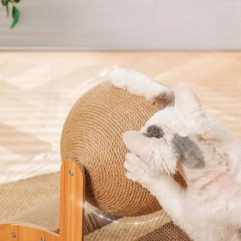BALLE À GRIFFER POUR CHAT 2-EN-1 – JOUET EN BOIS MASSIF AVEC SURFACE EN SISAL RÉSISTANTE