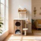 ARBRE À CHAT EN BOIS 2 ÉTAGES AVEC DOUBLE NICHE