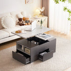 Table basse relevable moderne blanc et gris avec rangements multiples