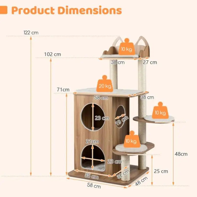 ARBRE À CHAT EN BOIS 2 ÉTAGES AVEC DOUBLE NICHE