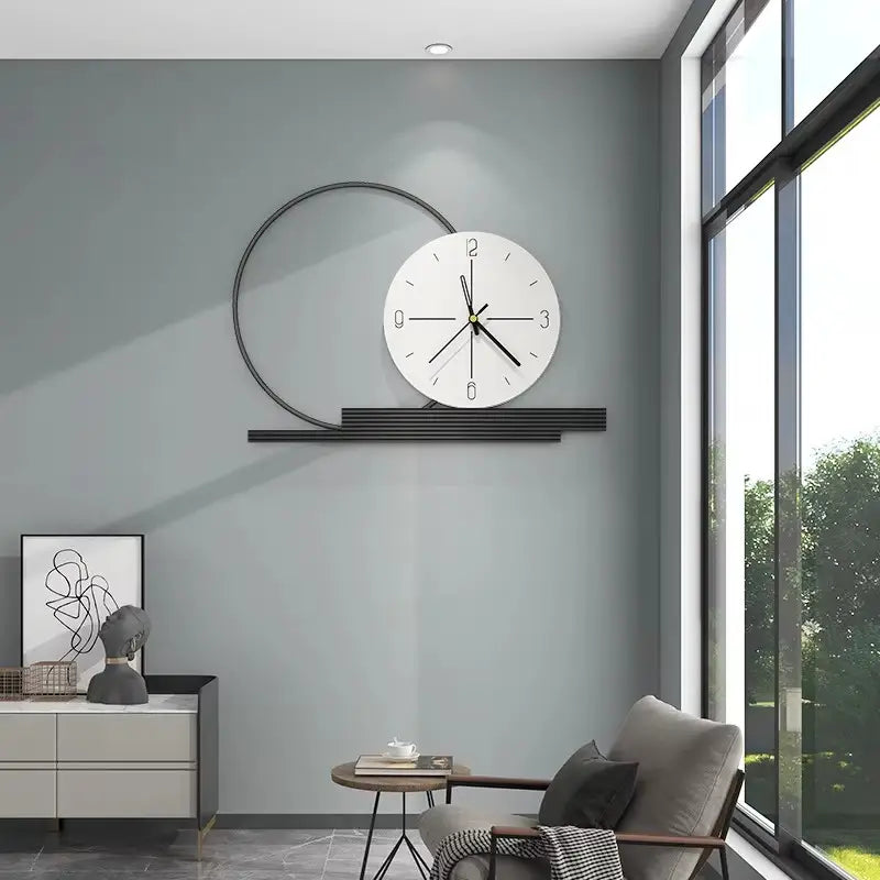 Horloge murale minimaliste avec étagère intégrée et anneau ouvert 52 cm
