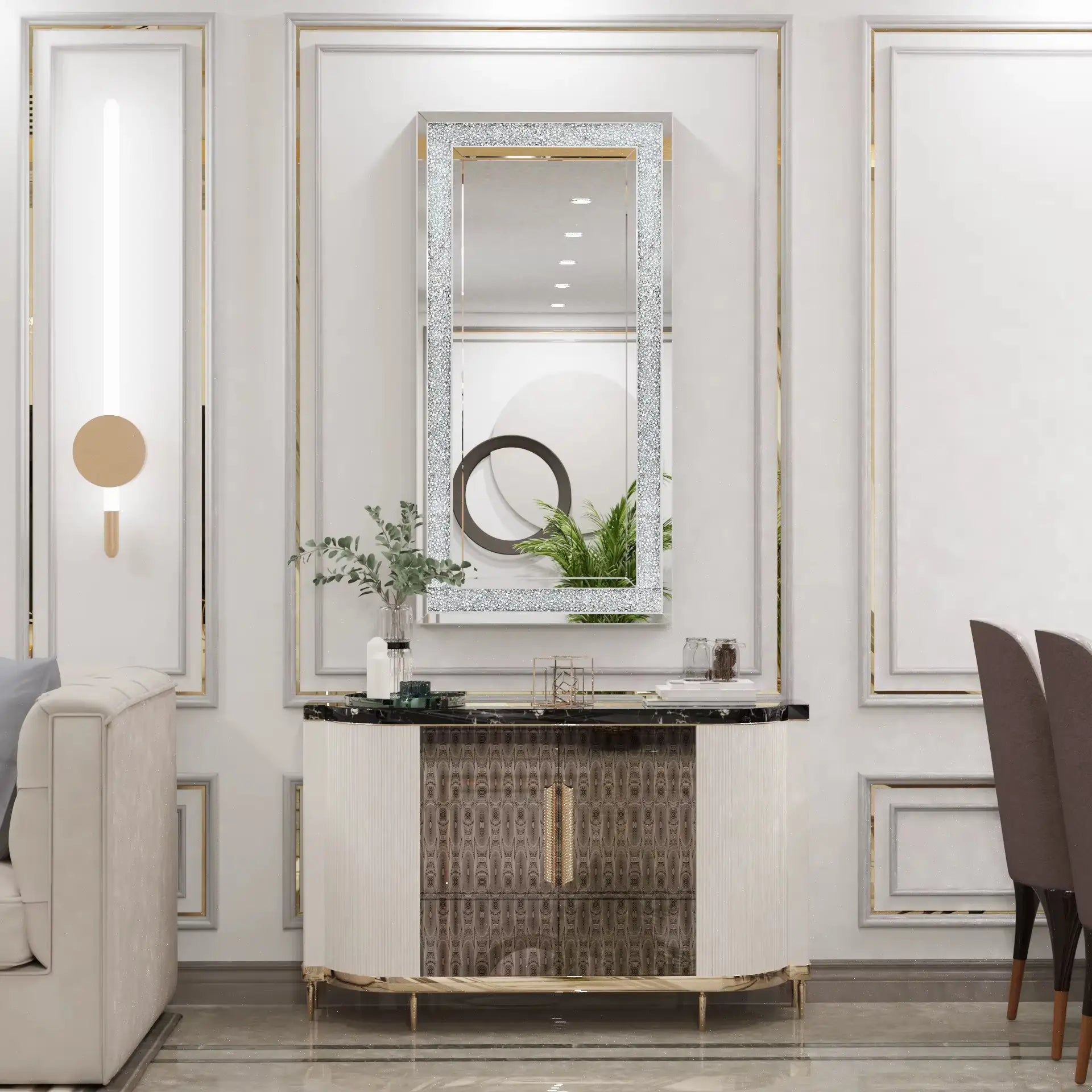 Grand miroir mural art déco à cadre scintillant