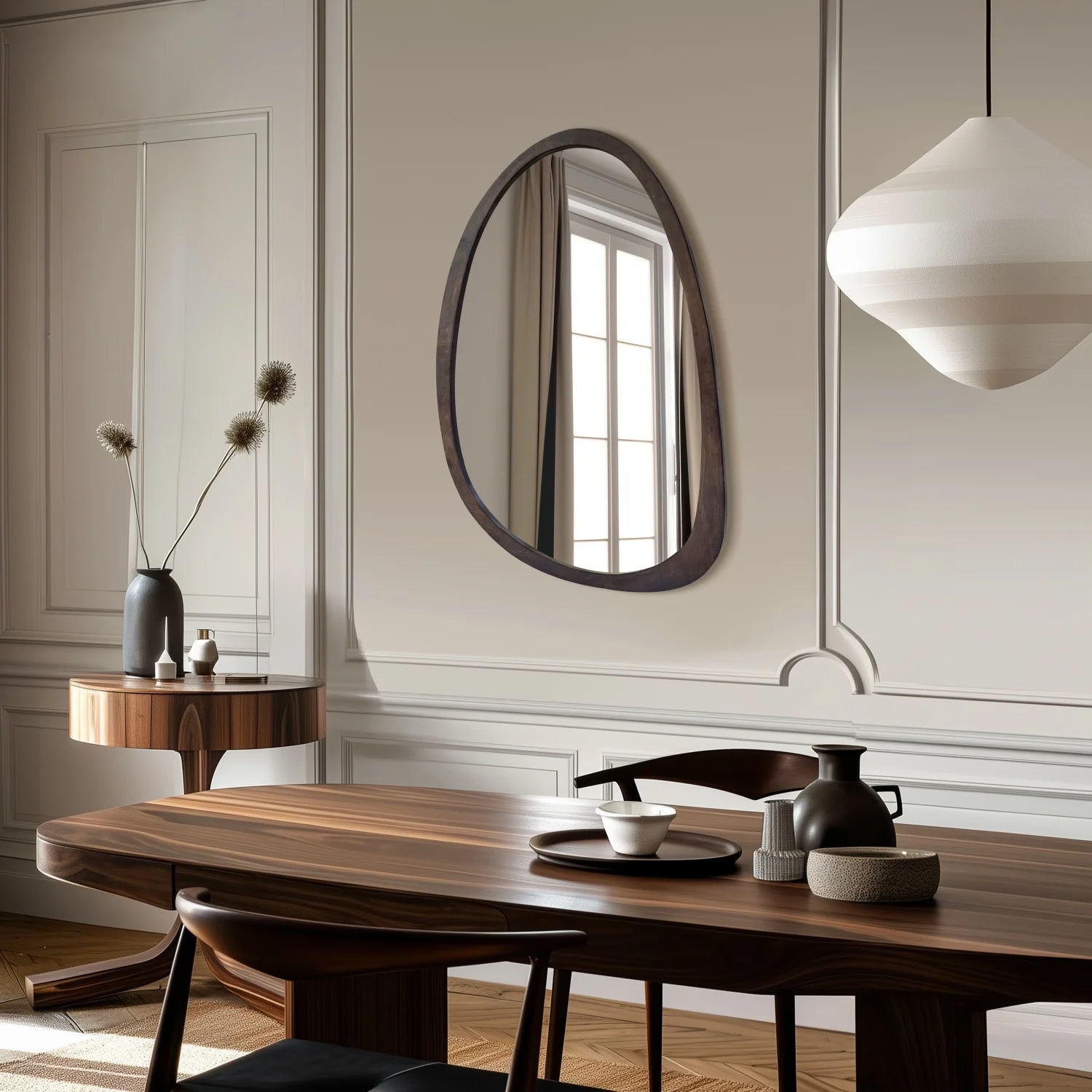 MIROIR MURAL VINTAGE EN BOIS DE NOYER – ÉLÉGANCE & CARACTÈRE