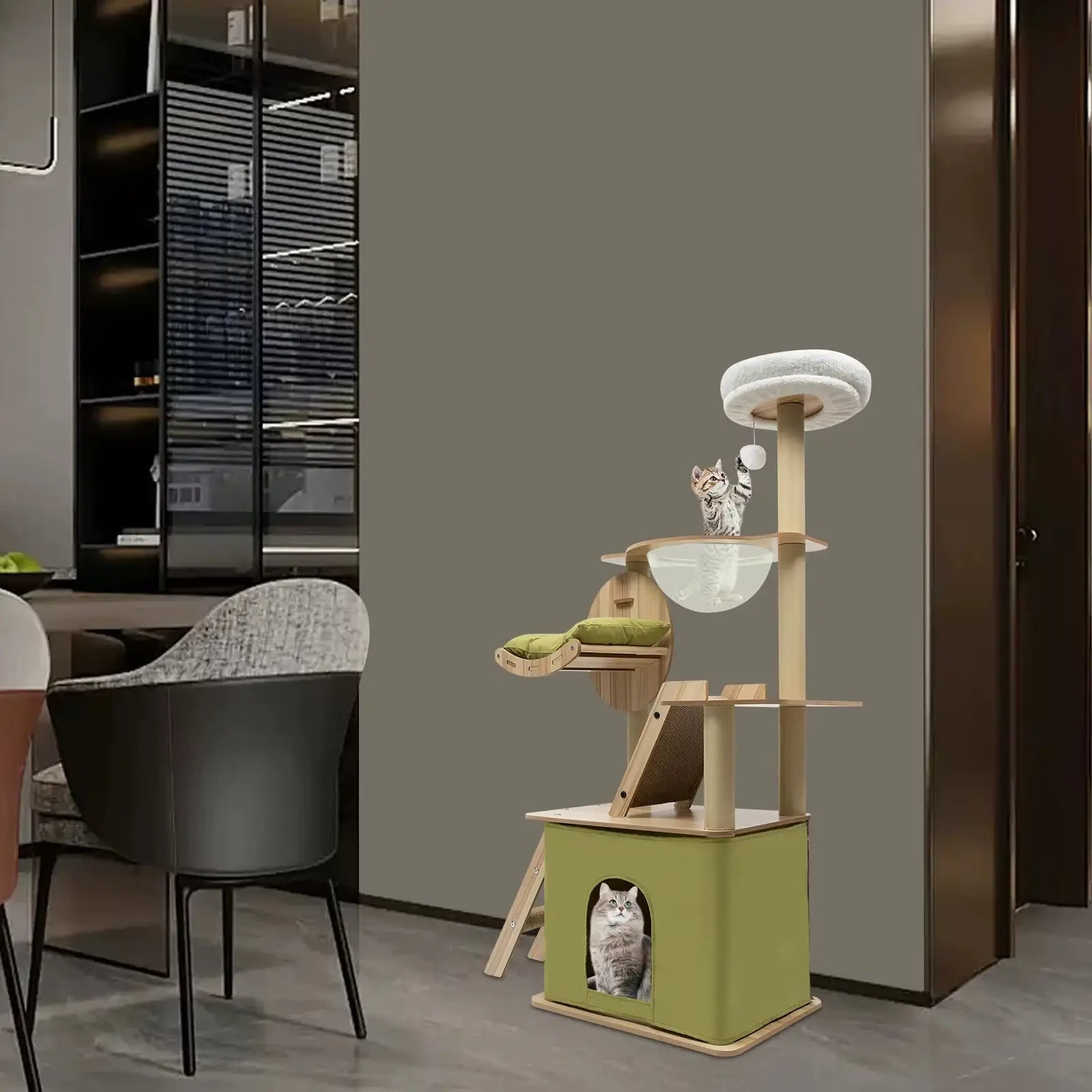 CosmoLuxe – L’arbre à chat en bois design aux airs de station spatiale 140 cm
