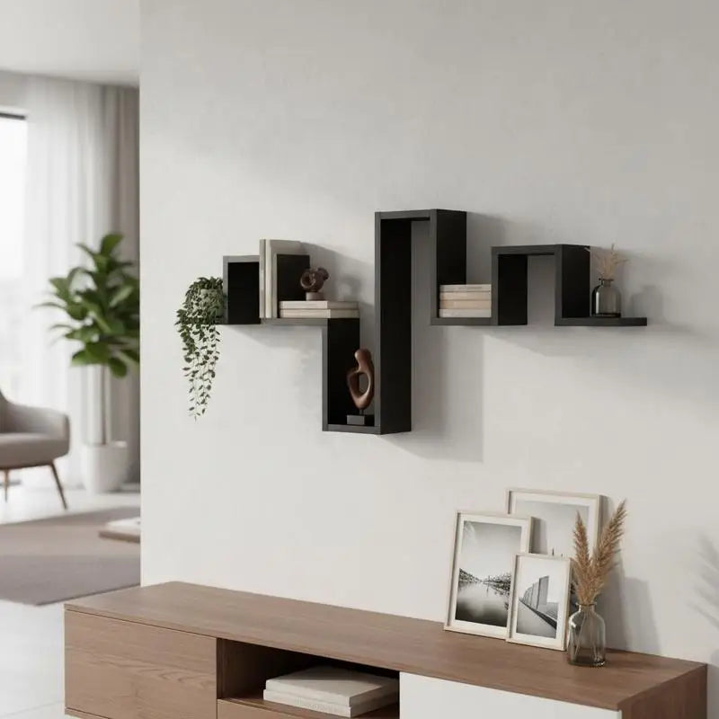 ÉTAGÈRE MURALE FLOTTANTE FINITION CHÊNE NOIR – RANGEMENT, ÉLÉGANCE & GAIN DE PLACE