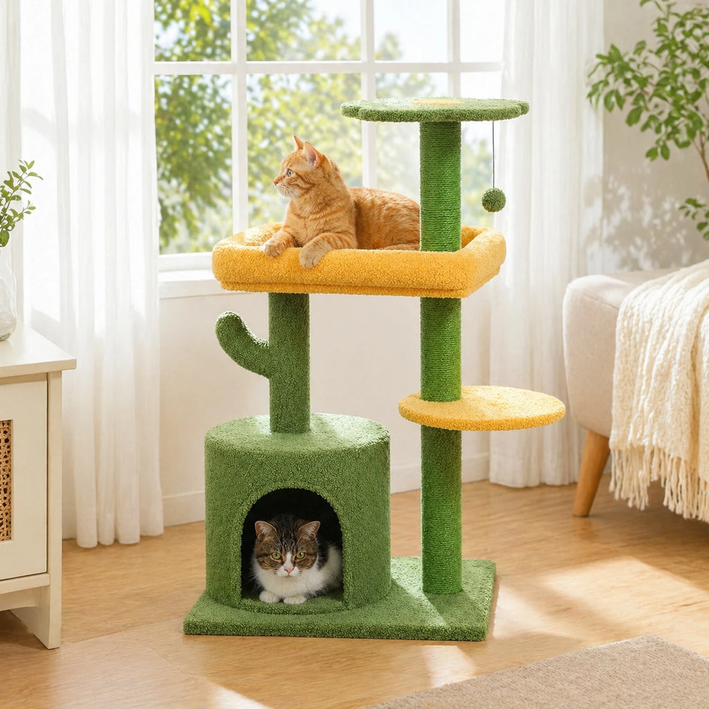 ARBRE À CHAT CACTUS AVEC NICHE ET PERCHOIR FLEUR