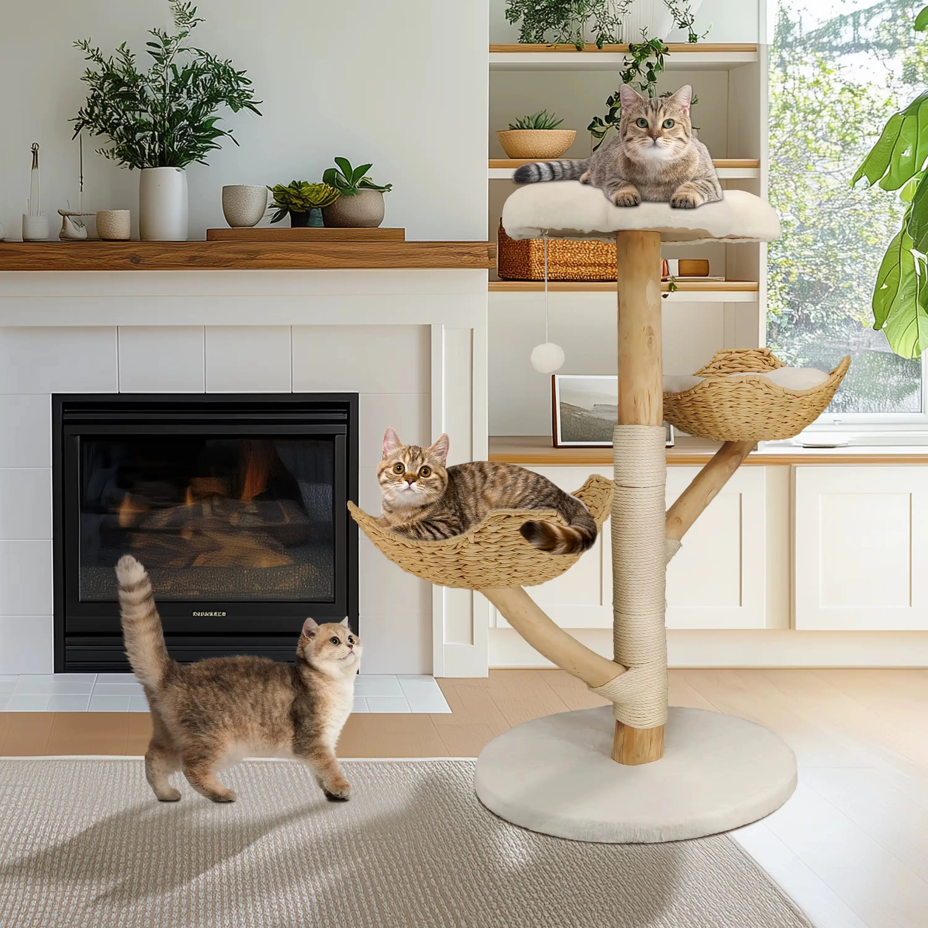 Arbre à Chat en bois Lotus Royale – L’élégance naturelle pour votre félin