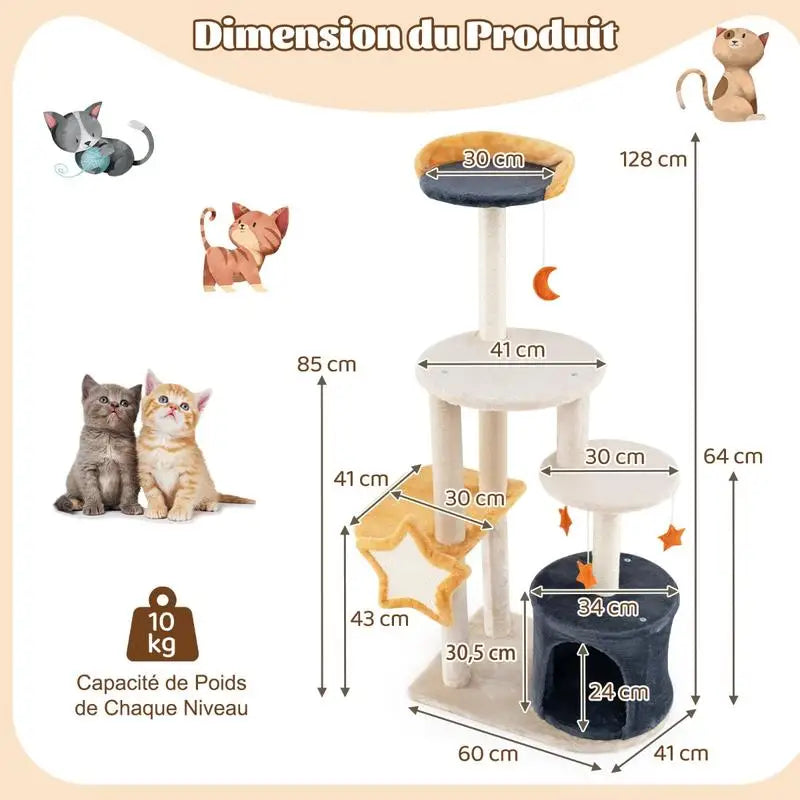 OUBLIEZ LES MEUBLES ESCALADÉS – ARBRE À CHAT 128 CM AVEC NICHE, PERCHOIR ET GRIFFOIRS