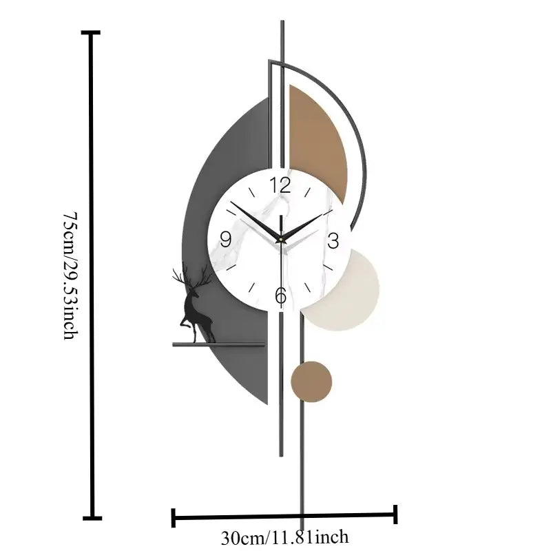 Horloge murale  artistique gris et beige avec décor cerf intégré 75 cm